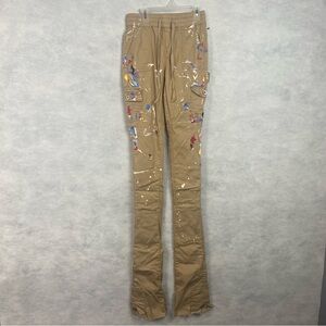 Rockstar Original Pant Womens Small Khaki Cargo Stacked Pants Paint Splatter